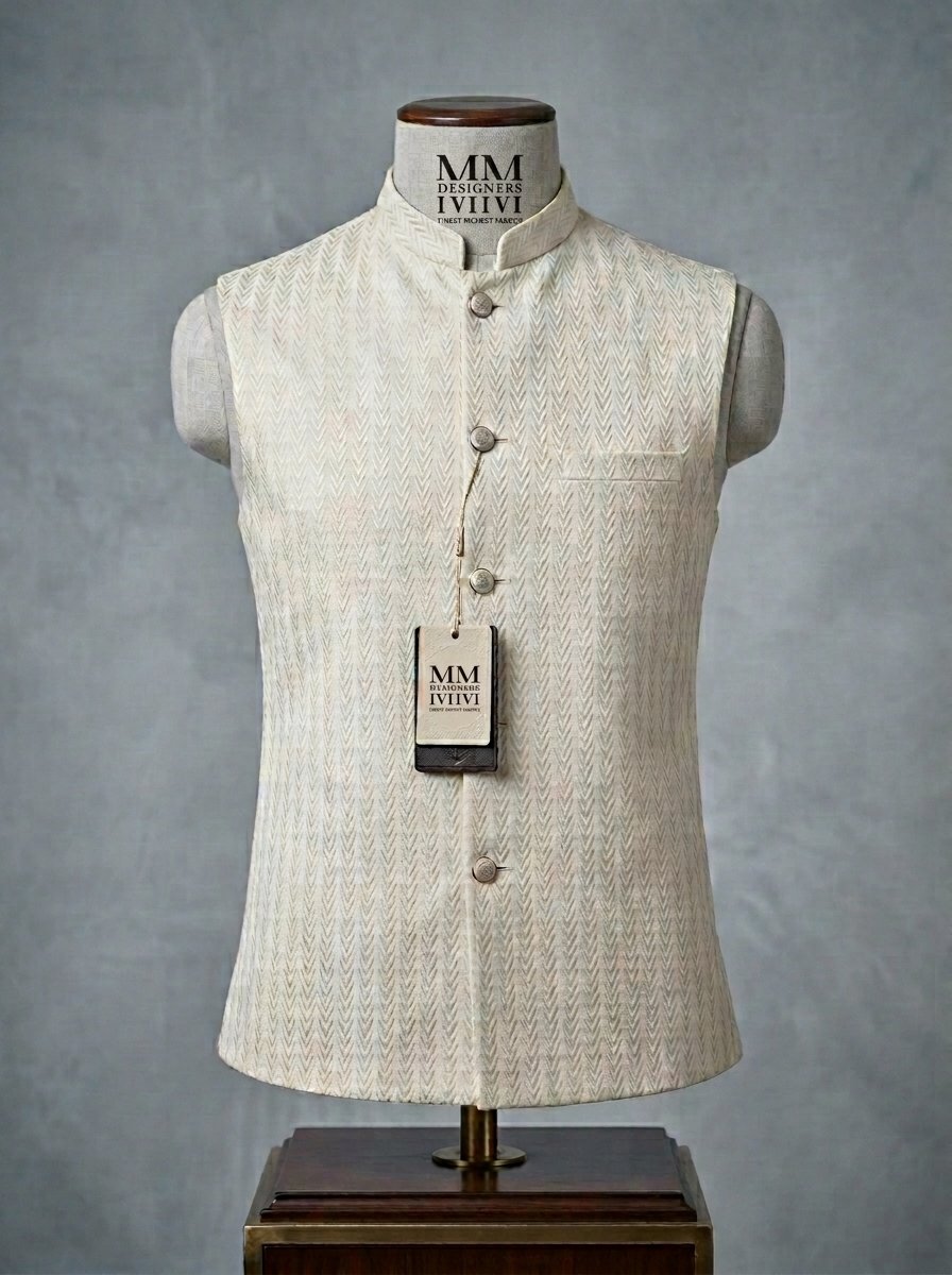 Elegant Cream Embroidered Waistcoat
